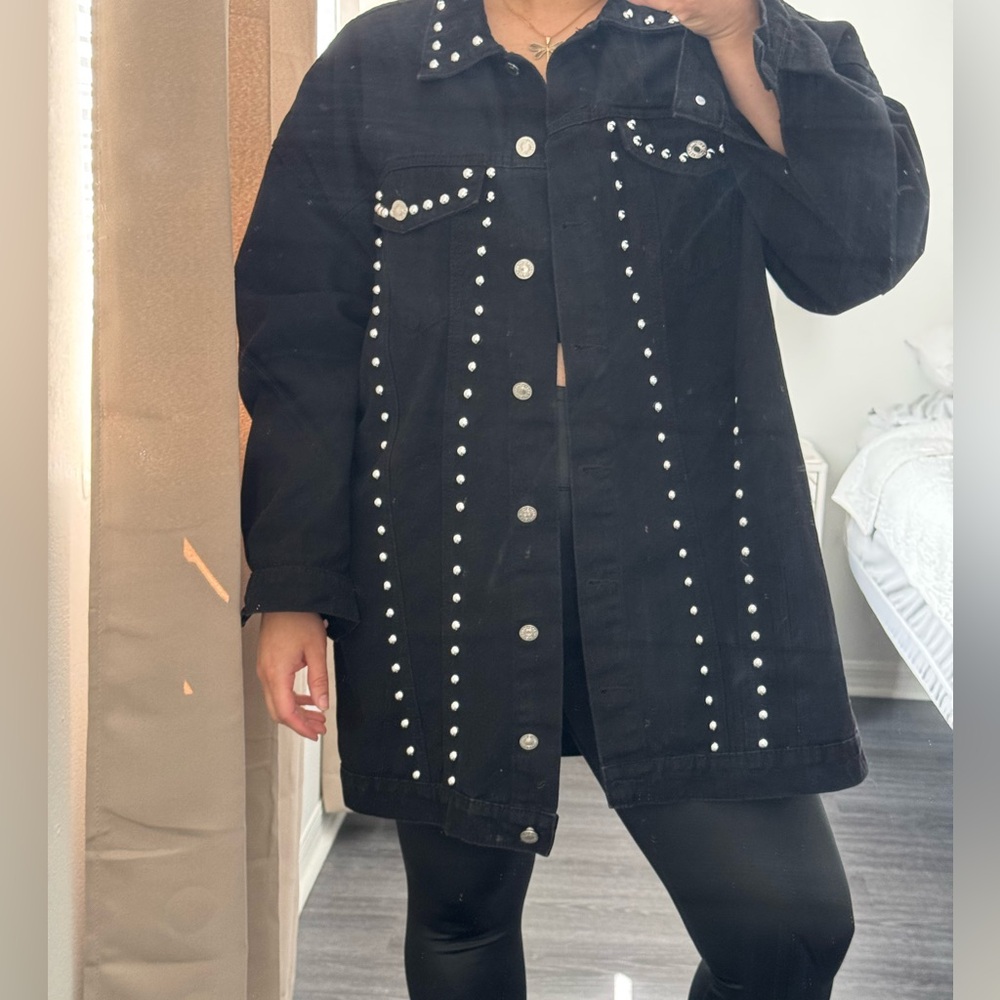SHEIN Black Studded Jean Jacket